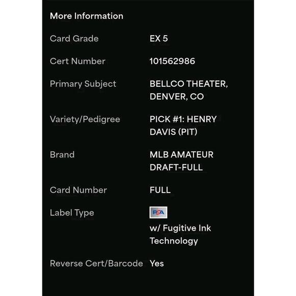 2021 MLB Amateur Draft - All Star Weekend - Henry Davis - PSA 5 - POP 1 - RARE - Picture 5 of 5